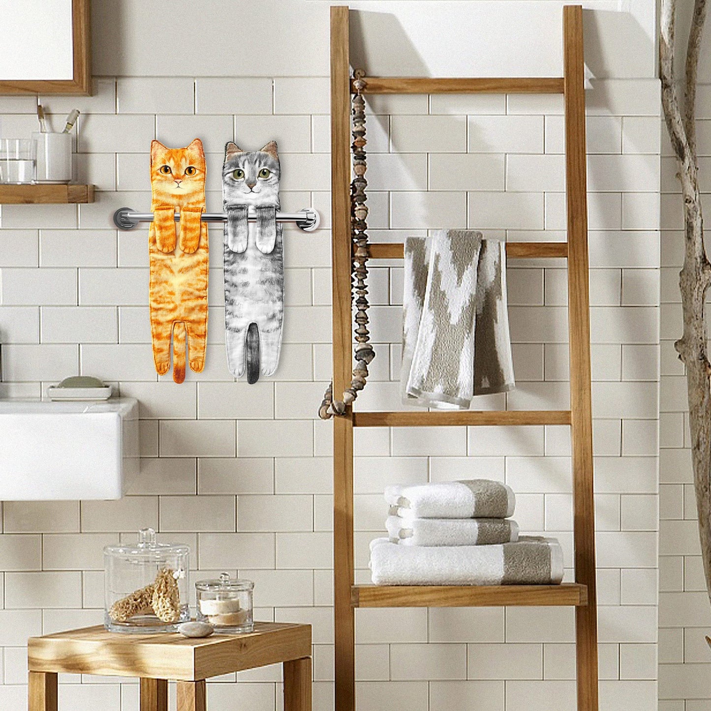 AGRIMONY Divertidos Gatos Toalla de Mano-Decoración Gato Toalla Colgantes para Baño Trapos de Cocina-Animal Absorbente Suave Toallas-Regalos Graciosos para Originales Mujer Amantes de Los Gatos-Gris