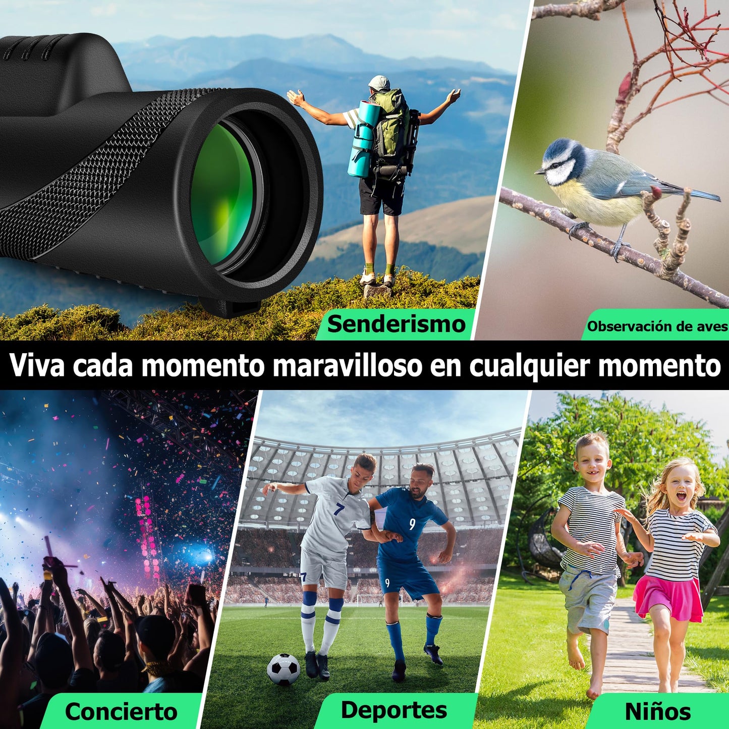 Telescopio Monocular 40X60 Monoculares de Largo Alcance Telescopio Terrestre Zoom para Movil Impermeable Compacto Telescopio Monoculo con Trípode Smartphone Holder Adultos Observación de Aves Senderis