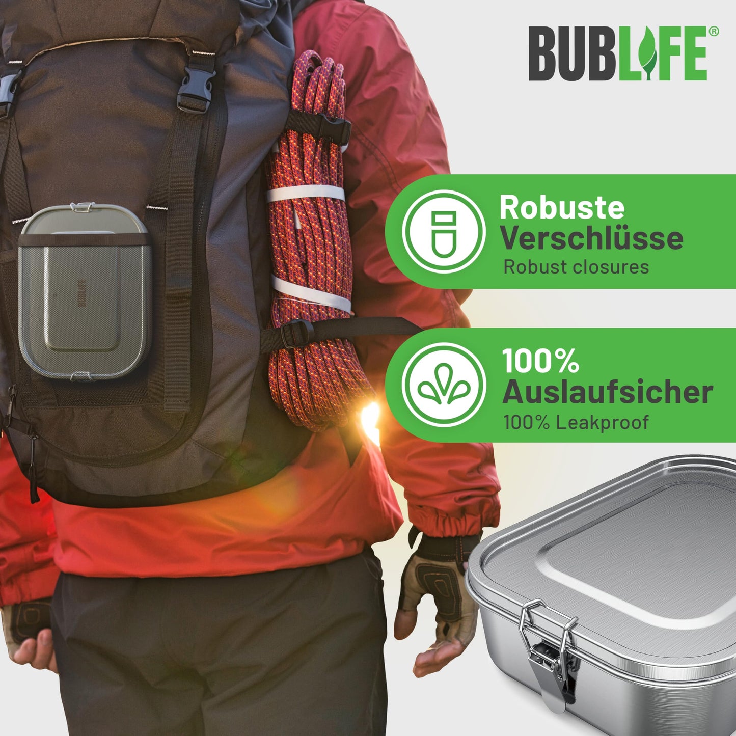 Bublife Fiambrera 1400 ml - Fiambrera de acero inoxidable Premium | Fiambrera con compartimento | Bento impermeable | Fiambrera de acero inoxidable para niños y adultos