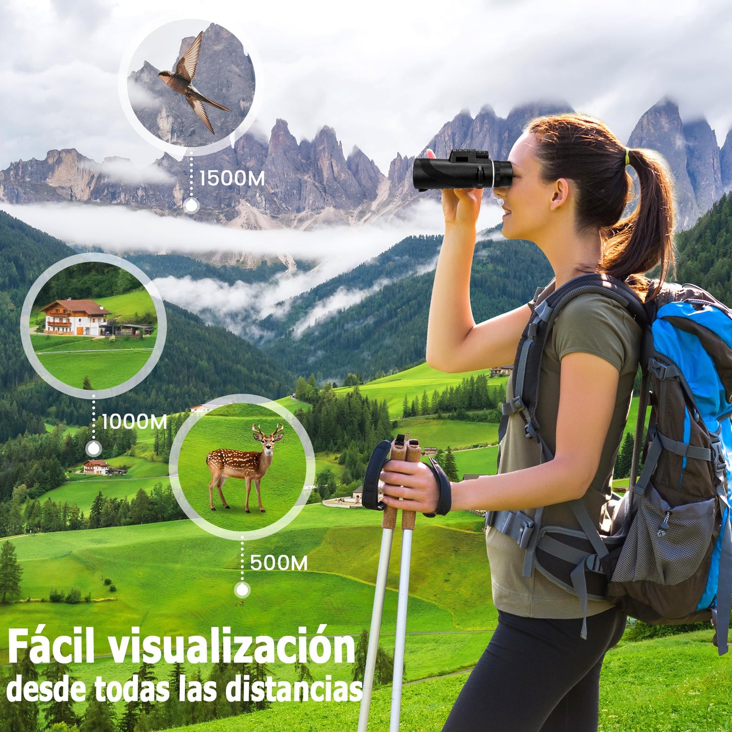 Telescopio Monocular 40X60 Monoculares de Largo Alcance Telescopio Terrestre Zoom para Movil Impermeable Compacto Telescopio Monoculo con Trípode Smartphone Holder Adultos Observación de Aves Senderis