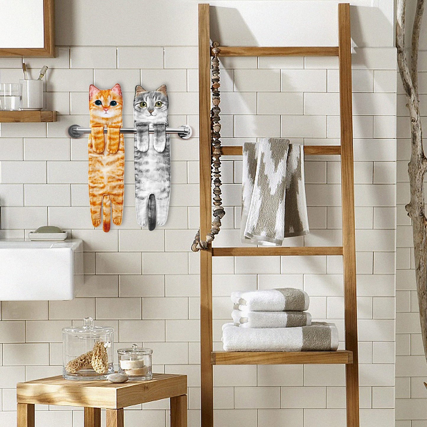 Divertidos Gatos Toalla de Mano-Decoración Gato Toalla Colgantes para Baño Trapos de Cocina-Animal Absorbente suave Toallas-regalos Graciosos Para Originales Mujer Amantes de Los Gatos-Naranja