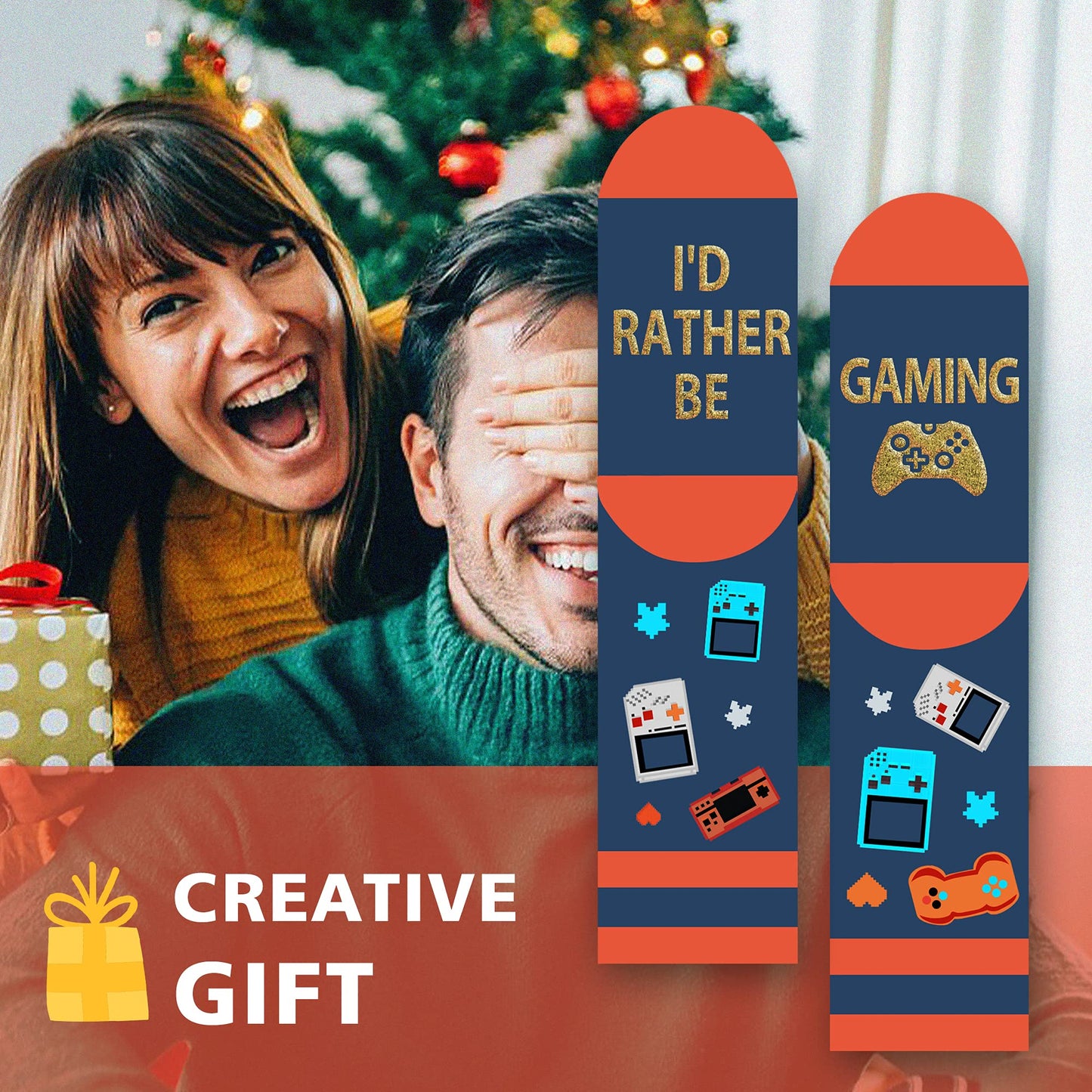 AGRIMONY Calcetines Divertidos Hombres-I’d Rather Be Gaming Personalizados Con Dibujos Algodón Graciosos Frikis Navidad Originales para Adolescentes Regalos