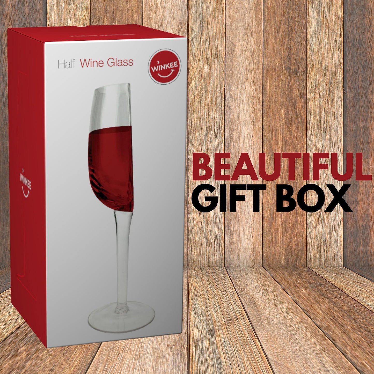 Winkee - Media copa de vino | copas de vino medio | Copa de vino tinto - Copa de vino blanco la mitad | Gran copa de vino en mitad | Regalo de vino | Copa de vino divertida | Regalo para Navidad,