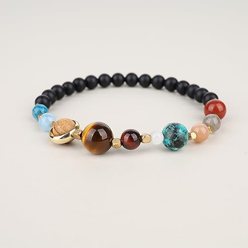 COAI Pulsera de Piedras Naturales Semipreciosas con Cuentas de Ónice y Planetas del Sistema Solar S