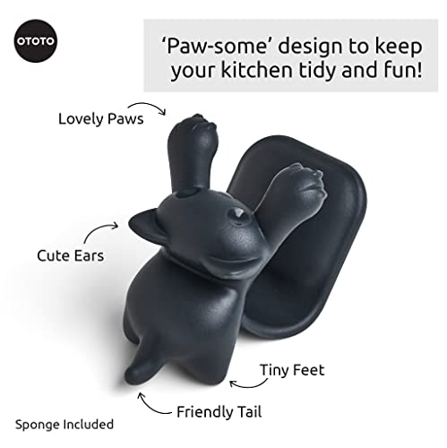 OTOTO Scrubby - Soporte de Esponja para Fregadero de Cocina, Soporte de Esponja de Cocina de Gato Gris, Organizador de Esponja Apto para lavavajillas, sin óxido, 3.9 x 3.1 x 3.9 Pulgadas