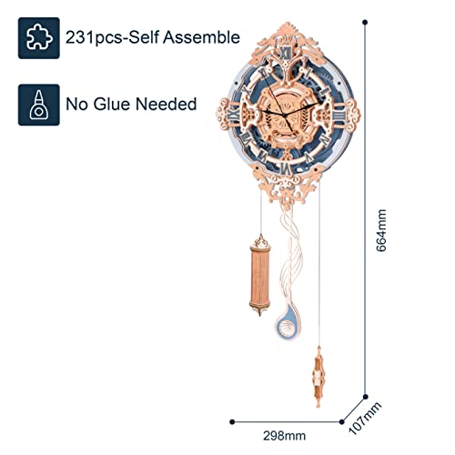 ROKR LC701 Puzzle 3D Madera Adultos Relój de Péndulo,Maquetas para Construir Adultos(Romantic Notes)