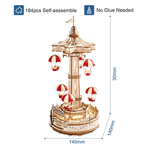 RORK Maquetas para Montar Puzzle 3D Madera Adultos Kits de Construcción de Modelos de Carruseles Musicales Mecánicos, Parachute Tower