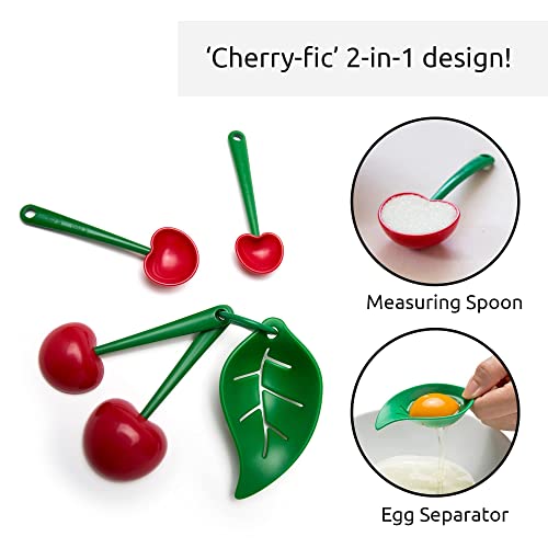 Ototo Mon Cherry Set de Cucharas Medidoras y Separador Claras y Yemas - Pack de Medidores Cocina en Forma de Cereza y Separador Yema Huevos en Forma de Hoja