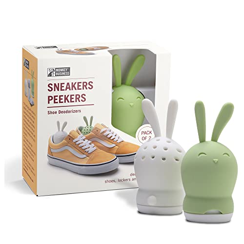 Eliminador de olores de zapatos Monkey Business/2 lindos conejitos desodorantes para zapatillas y zapatos/El carbón activado mantiene frescos los armarios y las bolsas del gimnasio/Sneakers Peekers