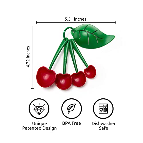 Ototo Mon Cherry Set de Cucharas Medidoras y Separador Claras y Yemas - Pack de Medidores Cocina en Forma de Cereza y Separador Yema Huevos en Forma de Hoja