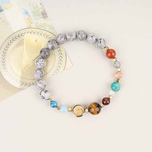 COAI Pulsera de Jaspe Mapa Piedra Semipreciosa con Planetas del Sistema Solar de Piedras Naturales S