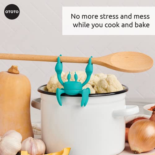 OTOTO Aqua The Crab - Soporte de silicona para utensilios de cocina, soporte de cuchara de silicona para estufa, sin BPA, resistente al calor, soporte para utensilios de cocina y parrilla, soporte