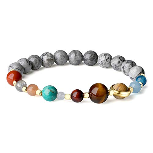 COAI Pulsera de Jaspe Mapa Piedra Semipreciosa con Planetas del Sistema Solar de Piedras Naturales S