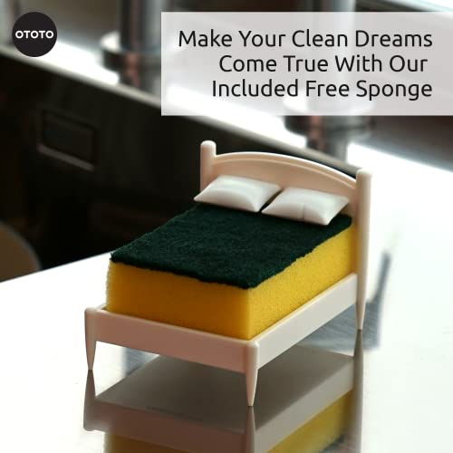 OTOTO Clean Dreams Porta Estropajos Fregadero - Soporte de Plástico para Esponja de Cocina de Tamaño Estándar - Organizador Estropajo - Estropajero para Decorar la Cocina - Incluye Estropajo