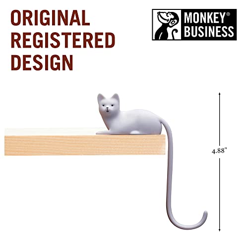 Monkey Business Ginger The Cat Tail Hook para pantalla de computadora, espacios reducidos, llaves colgantes, accesorios de fácil alcance (blanco)