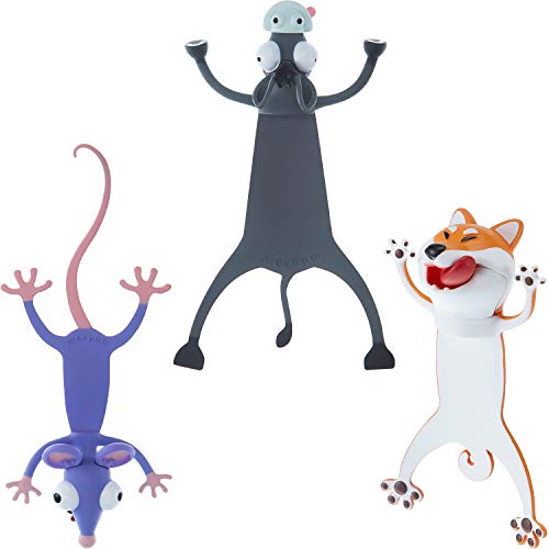 3 Marcadores de Libros de Animales de Dibujos Animados 3D Marcador de Lectura de Animales Locos Divertidos Marcapáginas de Niños Lindos Papelería de Animales Aplastados para Estudiantes
