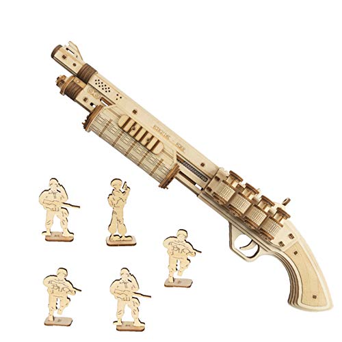 ROKR Puzzle de madera 3D | Kit de Montaje de Pistola | Monta tu Pistola Que Dispara Gomas para Niños y Adultos (Terminator M870)