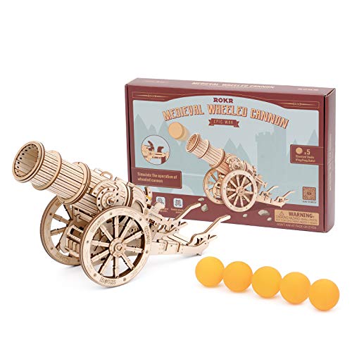 ROKR Rompecabezas Puzzles 3D para Adultos Niños Mayores de 14 Años Maquetas de Madera para Construir Regalos de Decoración Retro 142 Piezas Cañón Medieval, Medieval Cannon