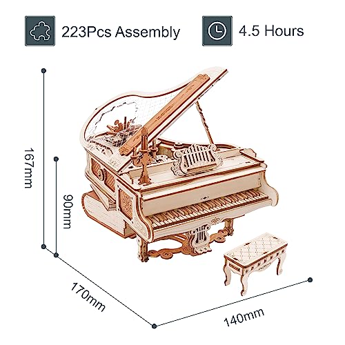 ROKR Puzzle 3D Madera Maquetas para Construir Adultos Rompecabezas Caja Musical Mágico de Piano Mecánico, Juegos de Construcción de Modelos Mecánicos, Manualidades para Adultos, Magic Piano (AMK81)