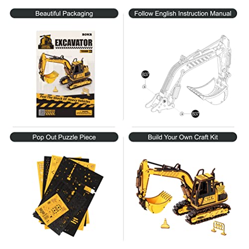 ROKR Puzzle 3D Madera Coche Maquetas para Montar para Construir Auto Adultos Niños (Excavator)