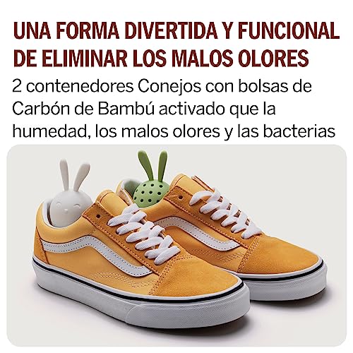 Eliminador de olores de zapatos Monkey Business/2 lindos conejitos desodorantes para zapatillas y zapatos/El carbón activado mantiene frescos los armarios y las bolsas del gimnasio/Sneakers Peekers