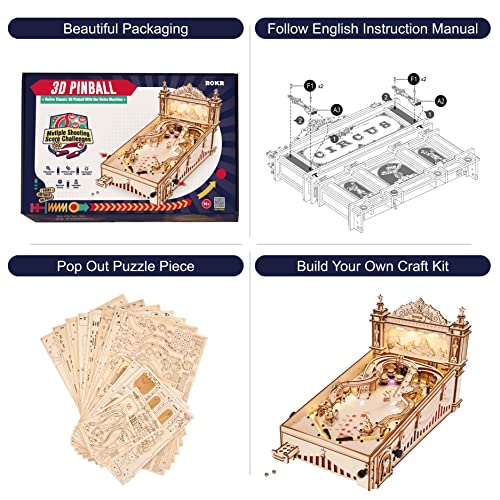 ROKR Pinball Flipper Maquetas para Construir Adultos-Puzzle 3D Juego de Mesa Adulto Idea de Regalo para Hombre Mujer