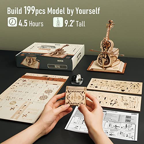 ROKR Puzzles 3D para Adultos Violonchelo Cello Maquetas de Madera para Construir Adultos Regalos de Cumpleaños, Magic Cello