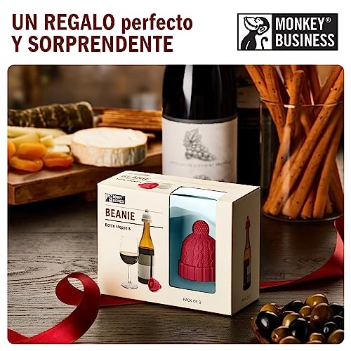 monkey business design Juego de tapones de botellas de silicona con tapa Beanie de dos nuevos mantenedores de bebidas de reposición de corcho Rojo y gris