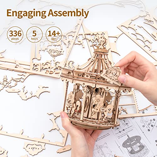 Puzzle 3D carrusel musical de madera – Melodía, nostalgia y pura artesanía