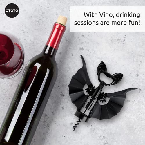 OTOTO Vino Spooky Bat - Abridor de vino y cerveza 2 en 1, sacacorchos y abridor de botellas, accesorios góticos y regalos de cocina, perfectos y geniales