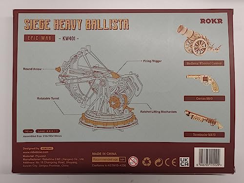 ROKR Rompecabezas Puzzles 3D para Adultos Niños Mayores de 14 Años Maquetas de Madera para Construir Regalos de Decoración Retro 142 Piezas Juguete de Asedio Medieval, Spielzeug Medieval Siege Toy