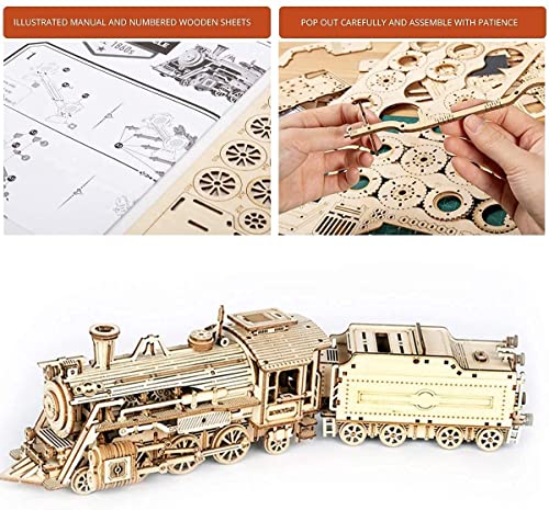 Robotime Puzzle 3D Tren Madera Maquetas para Construir Adultos Maquetas para Montar Mecánica Construcción Laser Cut Puzzle