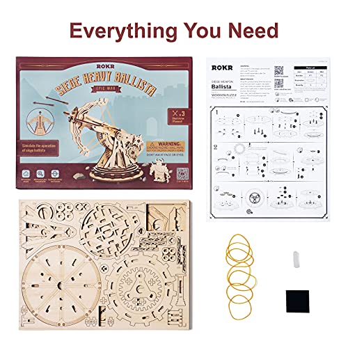 ROKR Rompecabezas Puzzles 3D para Adultos Niños Mayores de 14 Años Maquetas de Madera para Construir Regalos de Decoración Retro 142 Piezas Juguete de Asedio Medieval, Spielzeug Medieval Siege Toy