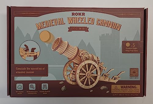 ROKR Rompecabezas Puzzles 3D para Adultos Niños Mayores de 14 Años Maquetas de Madera para Construir Regalos de Decoración Retro 142 Piezas Cañón Medieval, Medieval Cannon