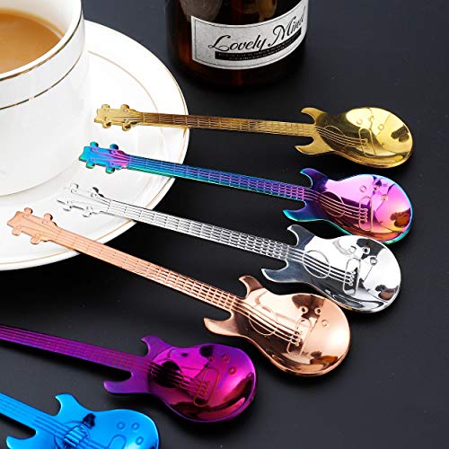 Cucharas de Café de Acero Inoxidable, 7 Piezas Diseño de Forma de Guitarra Cucharitas Cuchara de Postre para Café, Té, Bebidas, Mezclar o Batidos (Multicolor)