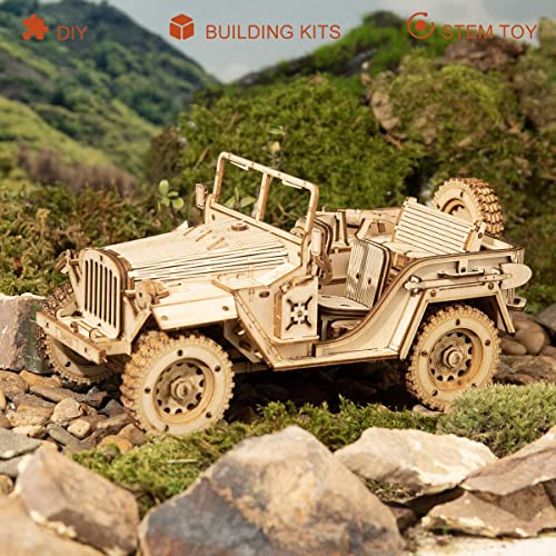 Robotime Jeep Army Cars Juguetes 3D Puzzle Model Kits Autoensamblaje Edificio de Madera Construcción mecánica Artesanía para niños, Adolescentes y Adultos