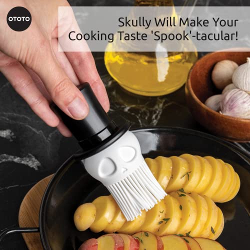 OTOTO Skully Cepillo para untar – Cepillo de silicona para repostería, cepillo de cocina, regalos espeluznantes, accesorios de cocina de calavera, cepillo para untar alimentos para cocinar – regalo de