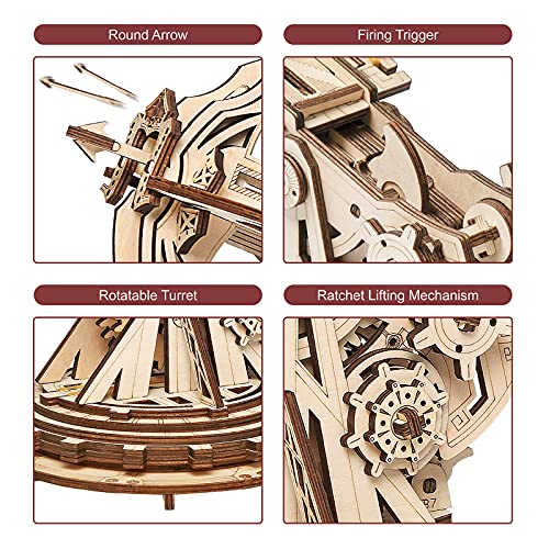 ROKR Rompecabezas Puzzles 3D para Adultos Niños Mayores de 14 Años Maquetas de Madera para Construir Regalos de Decoración Retro 142 Piezas Juguete de Asedio Medieval, Spielzeug Medieval Siege Toy