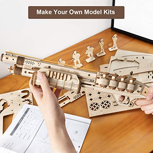 ROKR Puzzle de madera 3D | Kit de Montaje de Pistola | Monta tu Pistola Que Dispara Gomas para Niños y Adultos (Terminator M870)