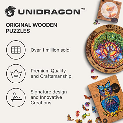 UNIDRAGON Rompecabezas Originales de Madera - León Misterioso, 192 Piezas, Mediano 24 x 31 cm, Bonito Paquete de Regalo, Forma Única, Mejor Regalo para Adultos y Niños