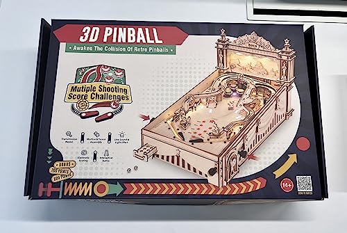 ROBOTIME 3D Pinball Machine Puzzle de Madera, Kits de Construcción de Maquetas Madera para Adultos, Cumpleaños para Jóvenes Mayores de 14 Años