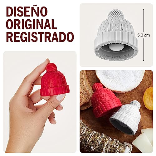 monkey business design Juego de tapones de botellas de silicona con tapa Beanie de dos nuevos mantenedores de bebidas de reposición de corcho Rojo y gris