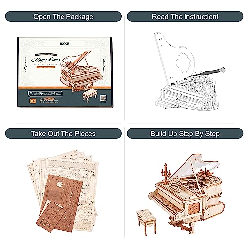 ROKR Puzzle 3D Madera Maquetas para Construir Adultos Rompecabezas Caja Musical Mágico de Piano Mecánico, Juegos de Construcción de Modelos Mecánicos, Manualidades para Adultos, Magic Piano (AMK81)