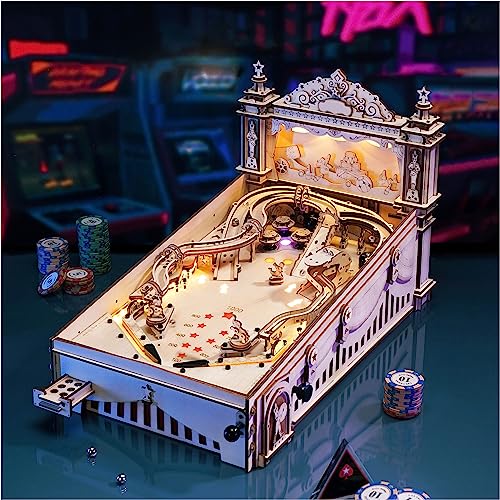 ROBOTIME 3D Pinball Machine Puzzle de Madera, Kits de Construcción de Maquetas Madera para Adultos, Cumpleaños para Jóvenes Mayores de 14 Años