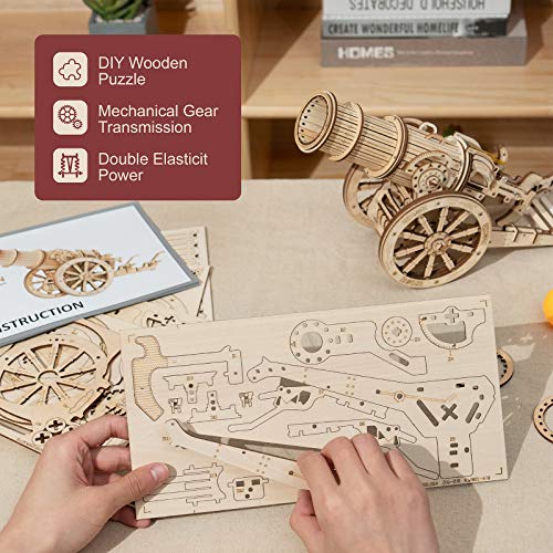 ROKR Rompecabezas Puzzles 3D para Adultos Niños Mayores de 14 Años Maquetas de Madera para Construir Regalos de Decoración Retro 142 Piezas Cañón Medieval, Medieval Cannon