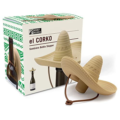 Monkey Business - Tapón de silicona con forma de sombrero, sella la botella y mantiene el vino fresco, accesorios de vino, accesorios divertidos de cocina, tapón de botella el Corko