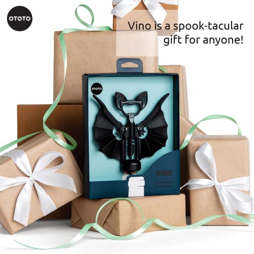 OTOTO Vino Spooky Bat - Abridor de vino y cerveza 2 en 1, sacacorchos y abridor de botellas, accesorios góticos y regalos de cocina, perfectos y geniales