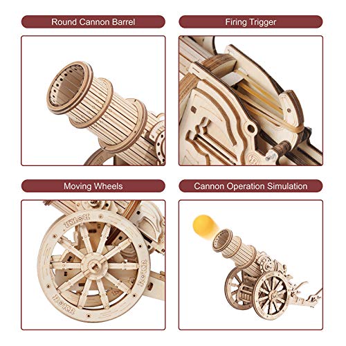 ROKR Rompecabezas Puzzles 3D para Adultos Niños Mayores de 14 Años Maquetas de Madera para Construir Regalos de Decoración Retro 142 Piezas Cañón Medieval, Medieval Cannon