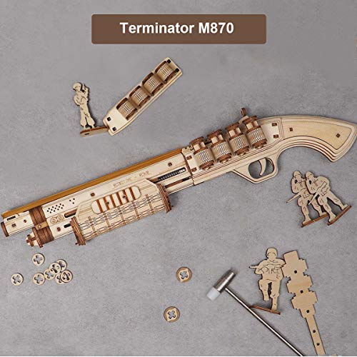 ROKR Puzzle de madera 3D | Kit de Montaje de Pistola | Monta tu Pistola Que Dispara Gomas para Niños y Adultos (Terminator M870)