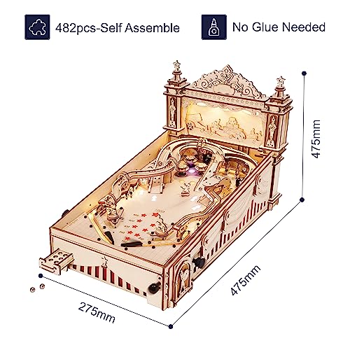 ROBOTIME 3D Pinball Machine Puzzle de Madera, Kits de Construcción de Maquetas Madera para Adultos, Cumpleaños para Jóvenes Mayores de 14 Años